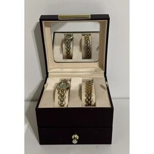 ADOLFO AF2255 Gold Tone Quartz Analog‎ Women's Watch and Bracelet W/Jewelry Box